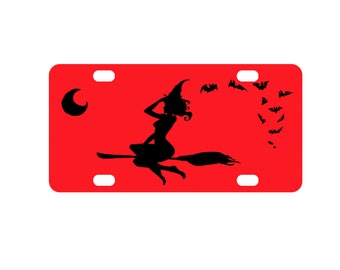 Flying Witch and Bats Mini License Plate-Bike Plate-Kid's Door Sign