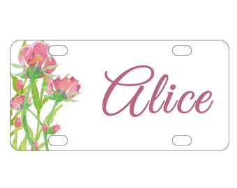 Pink Watercolor Flowers Mini License Plate-Bike Plate-Kid's Door Sign