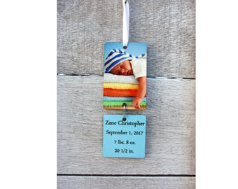 Two Piece Photo Baby Announcement-Hanging Metal Christmas Ornament-Christmas Tree-Photo Ornament-Photo Gift