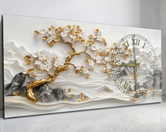 Orologio da parete in vetro temperato Life Tree: arte moderna, quarzo silenzioso (50,8 x 109,2 cm)