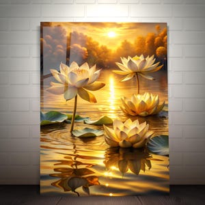 White Lotus Sunset Tempered Glass Wall Art-Large Wall Art-Meditation Room Art-Zen Decor-Spa Wall Art-Home Decor-Wall Hangings-Yoga Gifts