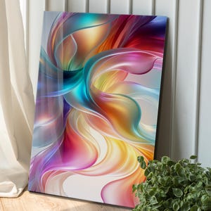 Muurkunst van gehard glas met regenboog abstracte stroom: modern interieur