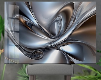 Abstract Metallic Tempered Glass Wall Art: Modern Home Decor