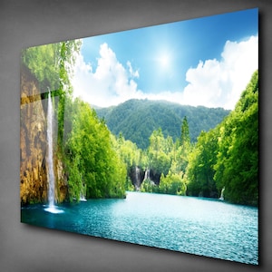 Waterfall Wall Art, Tempered Glass Wall Art, Glass Printing, Extra Large Glass Wall Art, Forest Glass Art, Wall Hangings, Landscape Wall Art