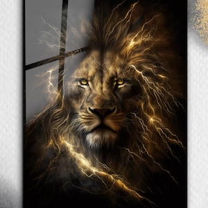 Majestic Lion Glass Wall Art, Wild Animal Photography, Large Tempered Glass Print, Safari King Home Decor, Luxury Wildlife Wall Art,Lion Art