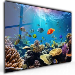 Colorful Fish Glass Wall Art, Underwater Tempered Glass Wall Decor, Unique Gifts, Anniversary Gifts, Aquarium Wall Art, Bathroom Wall Art