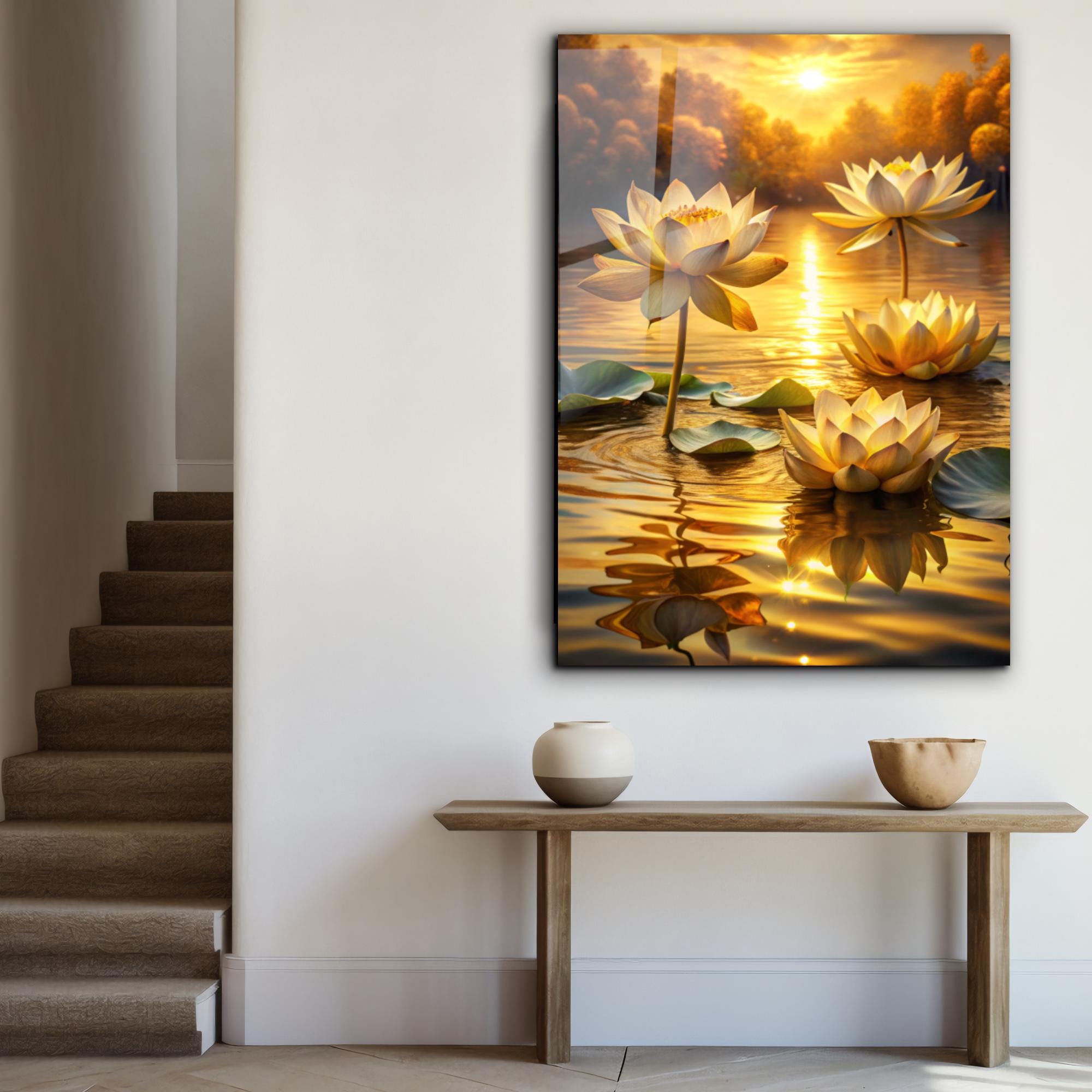 White Lotus Sunset Tempered Glass Wall Art: Zen Meditation Decor - Etsy