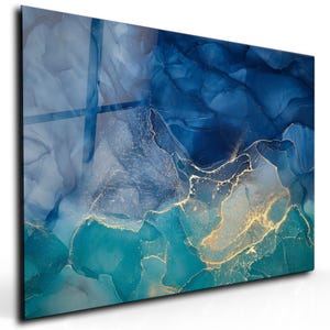 Blue Abstract Wall Art-Tempered Glass Wall Art-Marble Wall Art-Large Wall Decor-Glass Wall Art-Housewarming Gift-Wall Hanging-Gift For Her