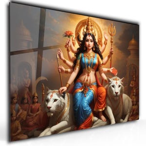 Durga Wall Art, Tempered Glass Wall Art, Glass Printing, Large Glass Wall Art,Hindu Wall Decor,Indian Wall Art,Hindu Wall Art,Durga Painting