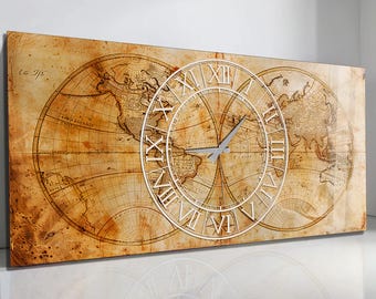 Tempered Glass World Map Clock – Oversized Modern Wall Art