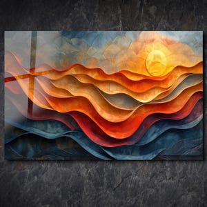 Arte de pared de vidrio templado con olas del océano - Decoración costera con vitrales - Arte de pared grande - Arte de pared de vidrio - Regalo de inauguración de la casa - Arte de pared de playa - Colgante de pared