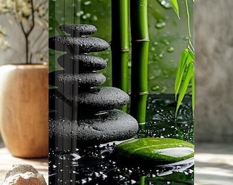 Zen Bamboo & Stone Tempered Glass Wall Art: Calming Bathroom Spa Decor