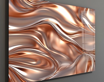 Abstract Copper Wave Tempered Glass Wall Art: Modern Metallic Decor