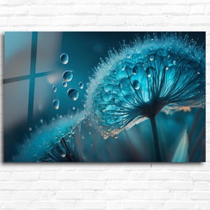 Turquoise Dandelion-Tempered Glass Wall Art-Extra Large Wall Art-Floral Wall Art for Bathroom-Glass Wall Art-Housewarming Gift-Home Decor