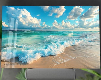 Coastal Seascape Tempered Glass Wall Art: Beach Home Decor