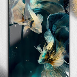 Koi Fish Wall Art-Tempered Glass Wall Art-Teal Koi Fish Wall Hanging-Zen Decor- Large wall Art-Abstract Good Luck Symbol Art-Unique Gift