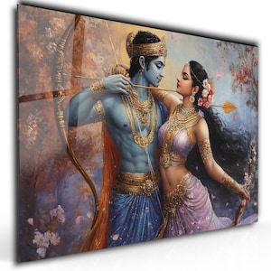 Divine Love - Radha Krishna Wall Art , Tempered Glass Wall Art , Wall Hangings, Hindu Wall Decor, Hindu God Wall Art, Wedding Gift