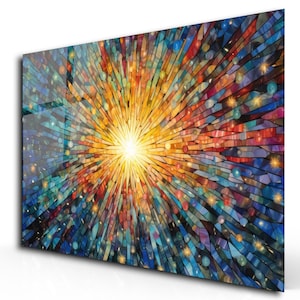 Fractal Mosaic Stained Glass Wall Art-Vibrant Tempered Glass Art-Abstract Wall Art-Large Wall Decor-Glass Wall Art-Housewarming Gift
