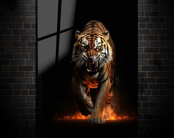 Tempered Glass Tiger Wall Art: Majestic Feline, Wildlife Decor