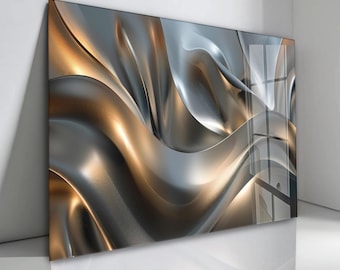 Abstract Metallic Tempered Glass Wall Art: Modern Home Decor