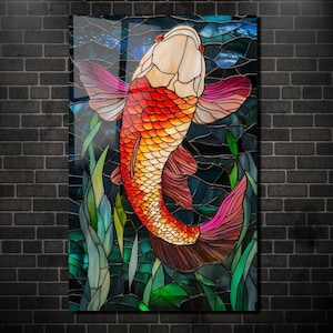 Koi Fish Wall Art , Tempered Glass Wall Art , Glass Printing, Koi Fish Wall Decor , Glass Large Wall Art, Animal Wall Ar , Japanese Koi Fish