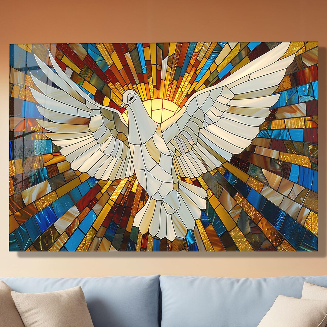 Holy Dove Tempered Glass Wall Art, Stained Glass Style Christian Decor ...
