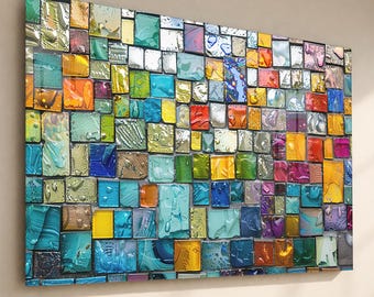 Tempered Mosaic Glass Wall Art: Colorful Frameless Decor