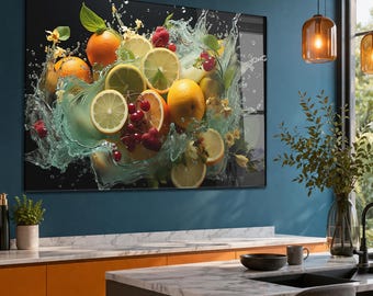 Fresh Citrus Splash Tempered Glass Wall Art – Modern Kitchen Backsplash Decor