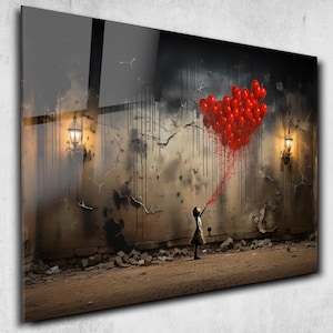 Banksy Girl Love Street Art, Tempered Glass Banksy Wall Art, Banksy Love, Graffiti Glass Decor, Unique Gift Ideas, Graffiti Banksy Painting
