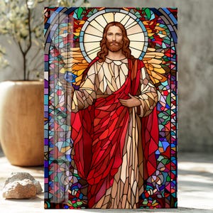 Décoration murale en verre trempé de style vitrail de Jésus-Christ | Décoration d'intérieur religieuse chrétienne