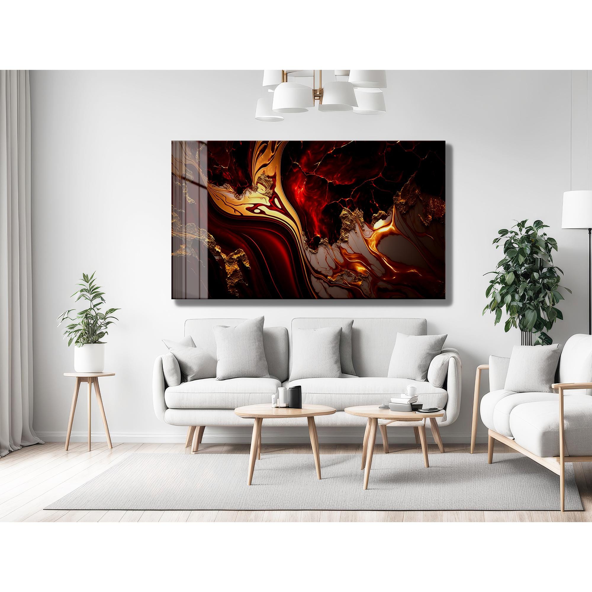Red and Gold Marble Tempered Glass Wall Art: Abstract Home Decor - Etsy