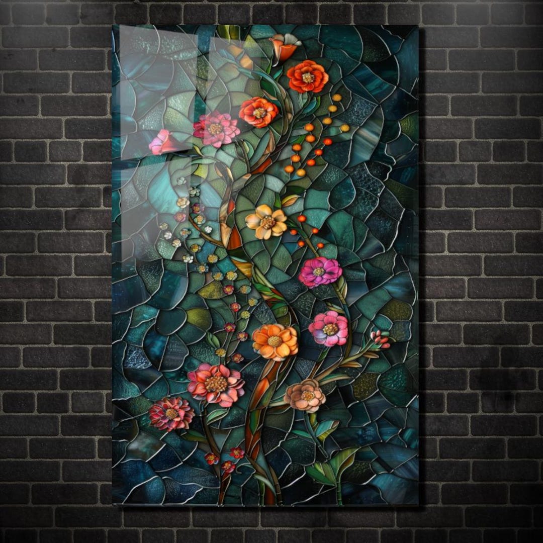 Flower Mosaic Stained Glass Wall Art - Vibrant Tempered Panel-abstract ...