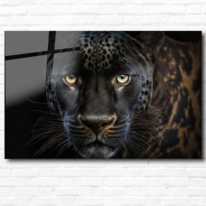 Black Leopard Tempered Glass Wall Art-Large Wall Art-Glass Wall Art-Nature Wall Art-Wildlife  Wall Art-Unique Home Decor-Glass Wall Hangings