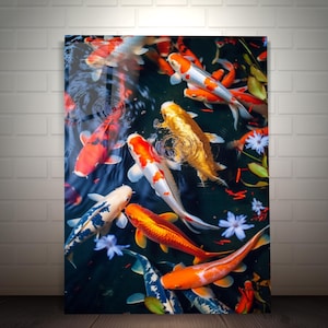 Koi Fish Wall Art-Tempered Glass Wall Art- Red Koi Fish Wall Hanging-Zen Decor- Large wall Art-Abstract Good Luck Symbol Art-Unique Gift