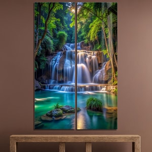Tempered Glass Waterfall Wall Art: Modern Panoramic Landscape image 3