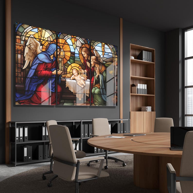 Tempered Glass Holy Family Wall Art: Nativity Scene, Stained Glass ...