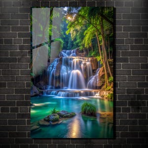Waterfall Wall Art-Tempered Glass Wall Art-Panoramic Wall Art-Modern Glass Art-Large Glass Wall Art-Landscape Wall Art-Housewarming Gift