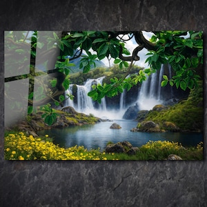 Waterfall Tempered Glass Art, Waterfall View Wall Art,Nature Landscape Art, Nature Landscape Decor, Wall Hanging,Spa Wall Art -New Home Gift