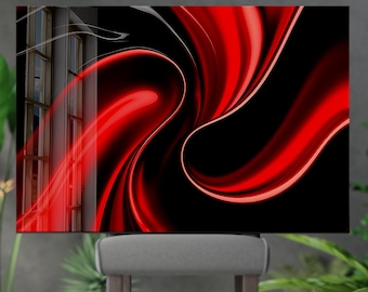 Red & Black Abstract Tempered Glass Wall Art: Extra Large Panoramic Decor