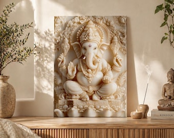 Lord Ganesha Tempered Glass Wall Art: Indian Spiritual Decor