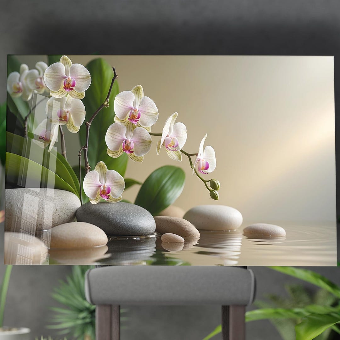 Orchid GALLERY MADE IN KOREA 絵画　アート　壁掛け Zen Orchid Tempered Glass Print | Spa Bathroom Wall Art - Etsy Israel