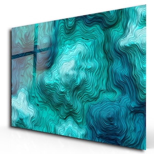Teal Abstract Art on Tempered Glass - Geometric Wall Art - Glass Wall Art - Aqua Abstract Wall Art - Home Decor - Large Wall Decor -Art gift