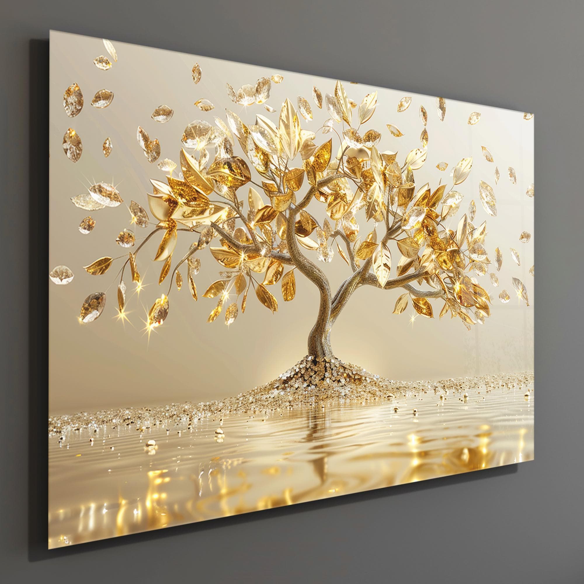 Gold Tree of Life Tempered Glass Wall Art: Luxury Home Decor -gift