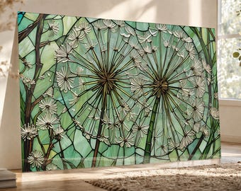 Dandelion Tempered Glass Wall Art: Stained Glass Look, Floral Decor