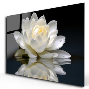 White Lotus Flower Abstract Art-Tempered Glass Wall Art-Large Wall Art-Spa Wall Decor-Zen Wall Art-Minimalist Wall Art-Gift For Her-Wall Art