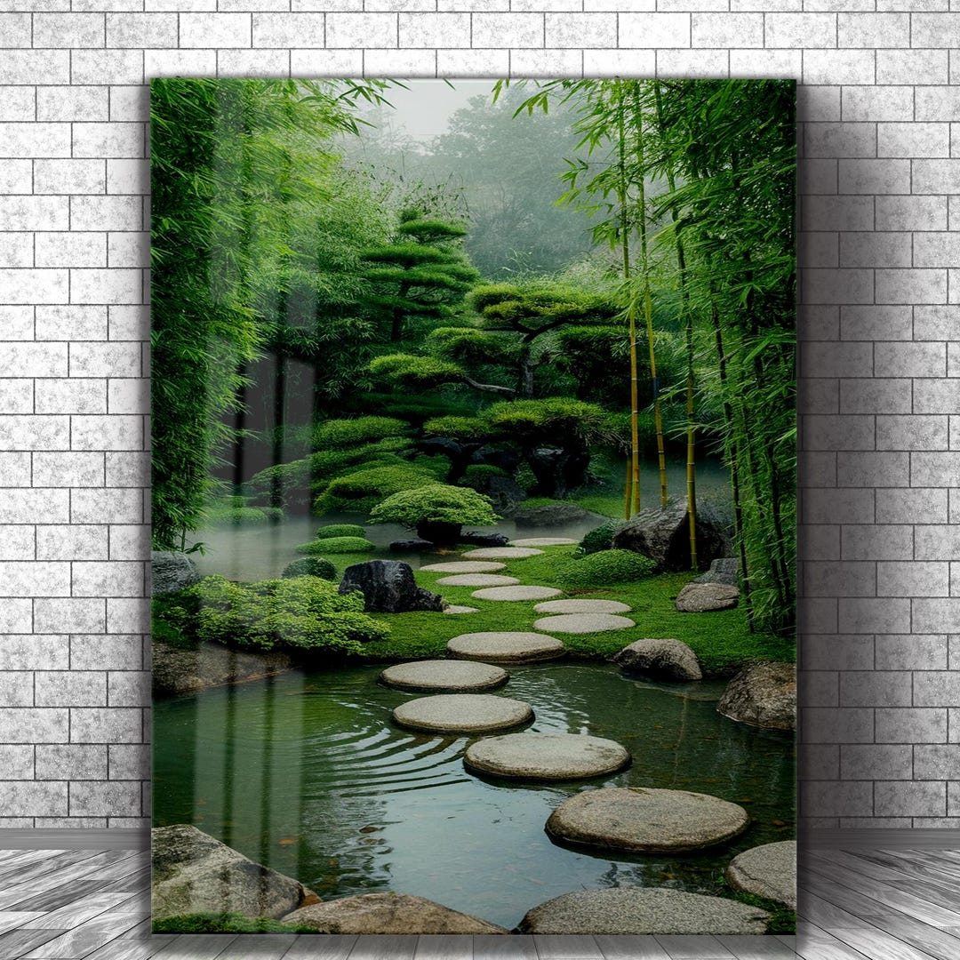 Zen Garden Bamboo Tempered Glass Wall Art - Tranquil Nature Decor ...