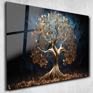 Life of Tree Wall Art - Stained Glass Art - Abstract Tree  Art  - Tempered Glass Wall Art -Large Wall Art -Gold Tree of life Wall Decor