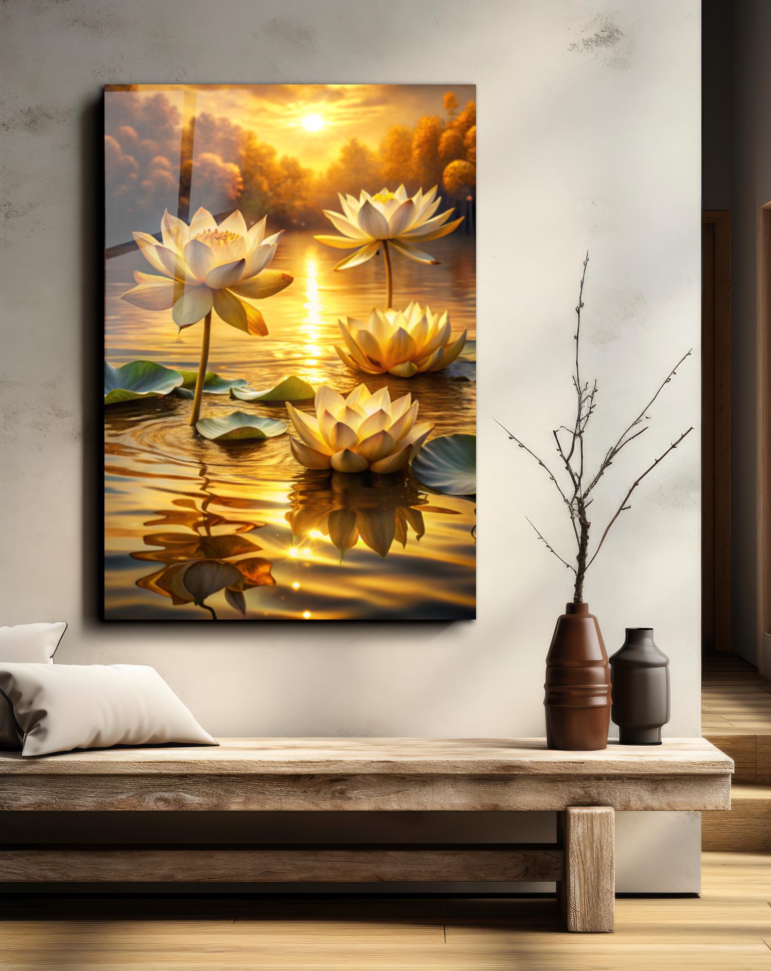 White Lotus Sunset Tempered Glass Wall Art: Zen Meditation Decor - Etsy
