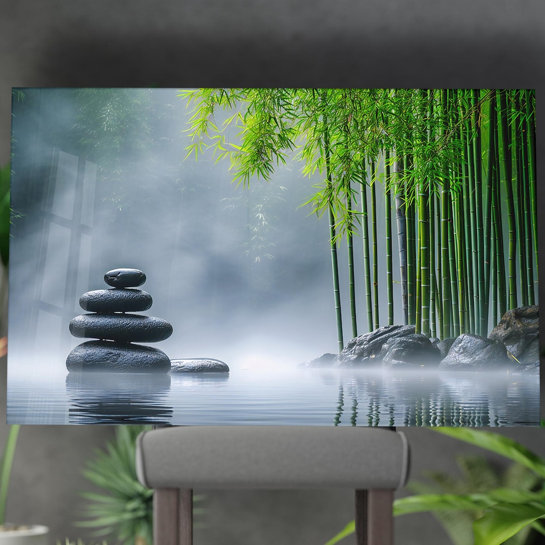 Zen Garden Tempered Glass Wall Art: Calming Bamboo & Stones - Etsy