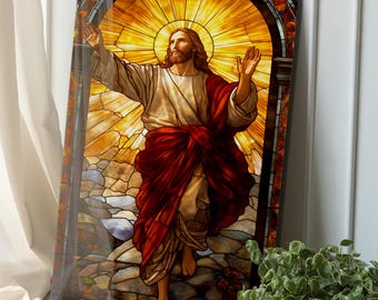 Jesucristo Resucitado Ascendiendo – Arte mural de vidrio templado – Decoración cristiana para el hogar – Regalo religioso